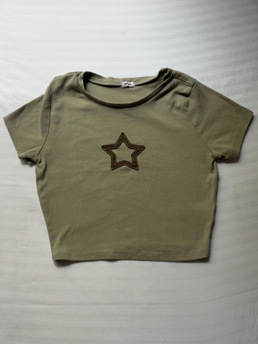 Garage Olive Green Cropped Tee with Star Appliqué